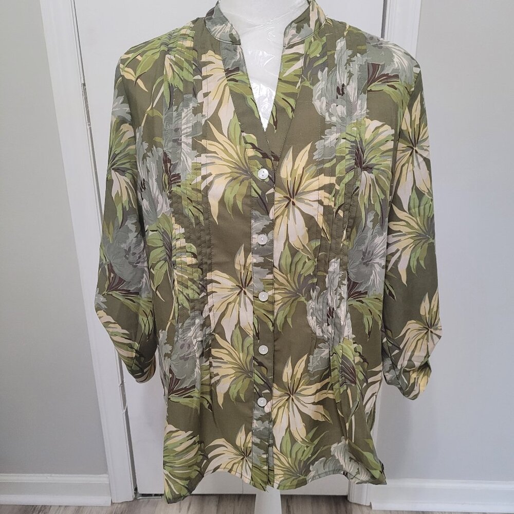 Draper's & Damon's Cuff Sleeve Pleated Front Button Front Blouse